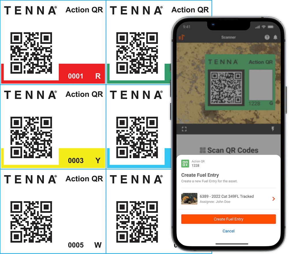 Tenna Action QR used to create a workflow to create a fuel entry