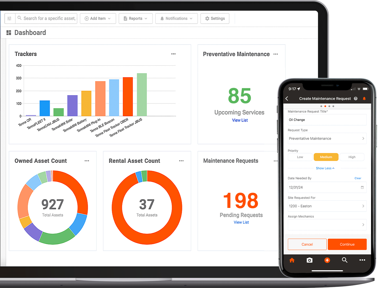 Tenna Construction Technology platform showing the online platform and app