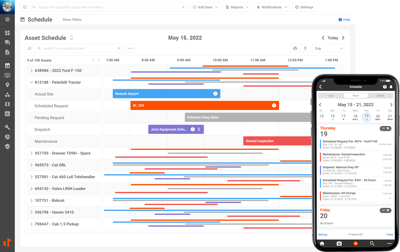 Construction scheduling software used to management labor and equipment resources shown on the Tenna Platform